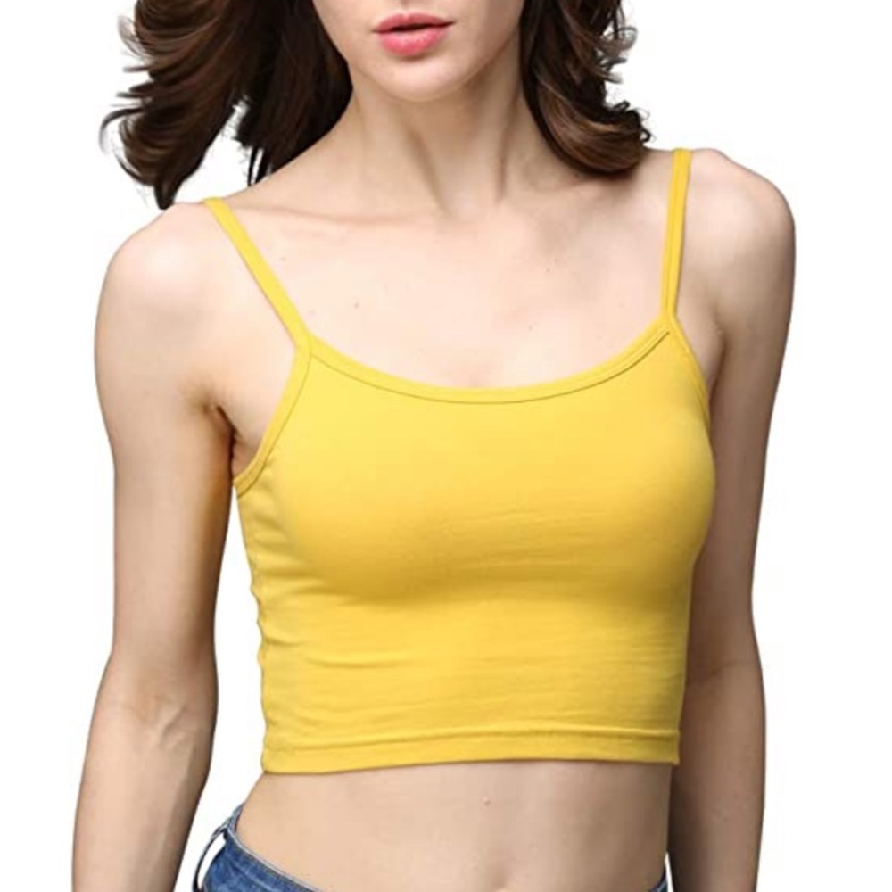 Sexy Chic Spaghetti Strap Yellow Form Fitting Basic Crop Top